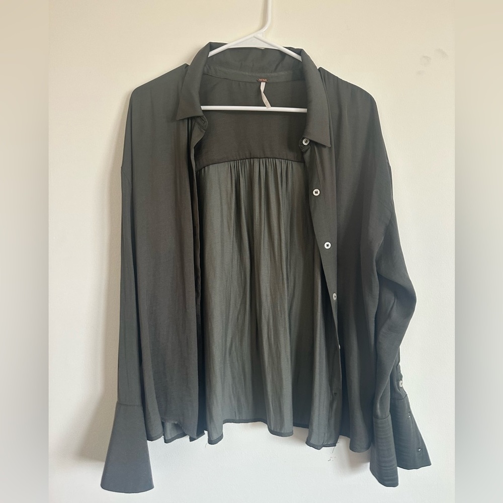 Free People Olive Buttondown